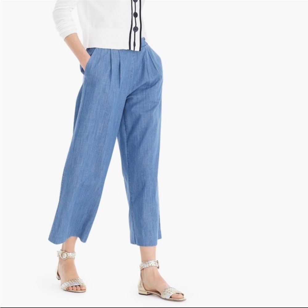 J. Crew Women Wide-Leg‎ Cropped Chambray Pants Pull On Coastal BeachyNautical 6P - Picture 3 of 11